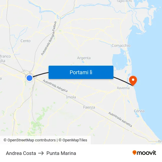 Andrea Costa to Punta Marina map