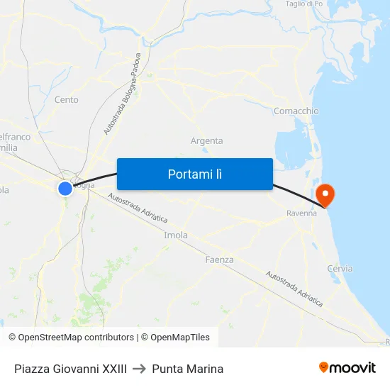 Piazza Giovanni XXIII to Punta Marina map