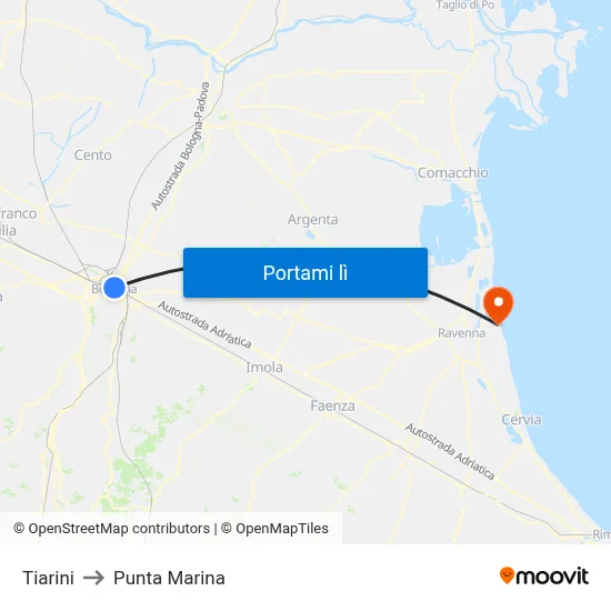 Tiarini to Punta Marina map