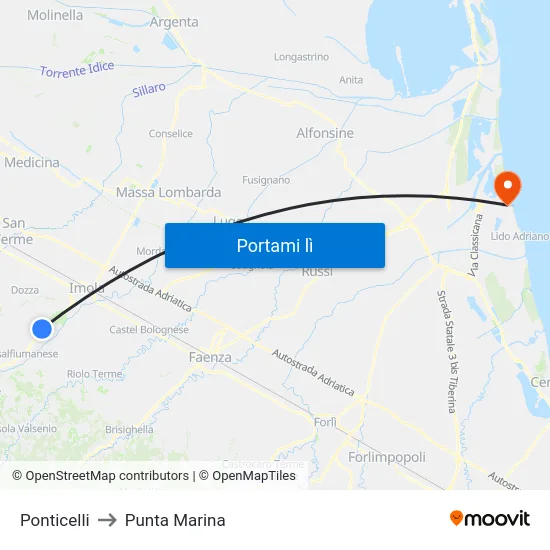Ponticelli to Punta Marina map