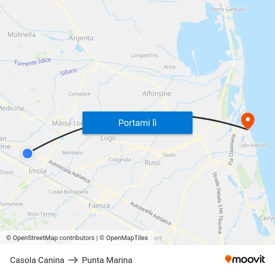Casola Canina to Punta Marina map