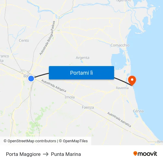 Porta Maggiore to Punta Marina map