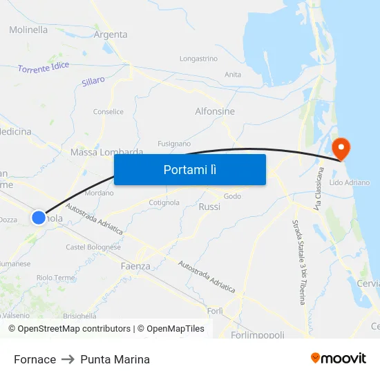 Fornace to Punta Marina map