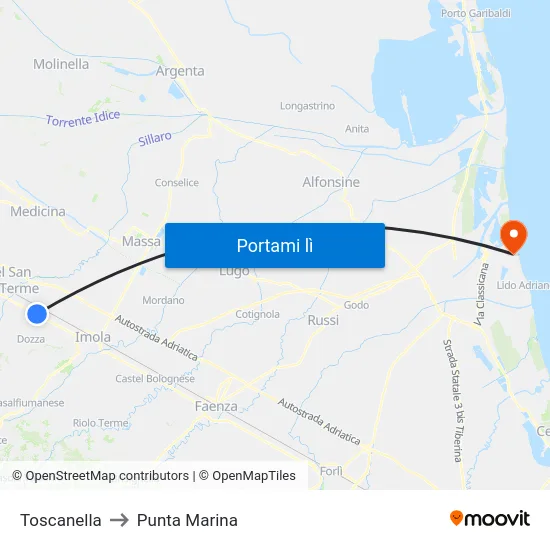 Toscanella to Punta Marina map