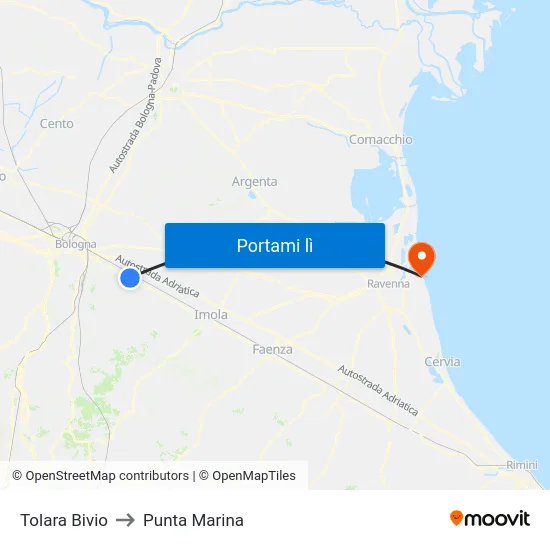 Tolara Bivio to Punta Marina map