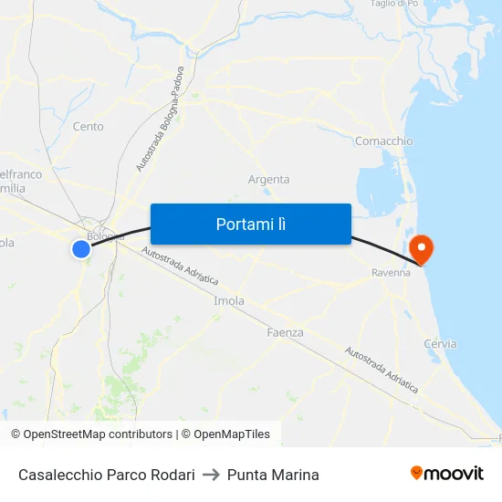 Casalecchio Parco Rodari to Punta Marina map