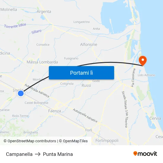 Campanella to Punta Marina map
