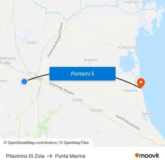 Pilastrino Di Zola to Punta Marina map