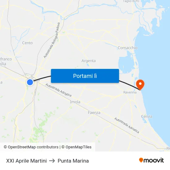 XXI Aprile Martini to Punta Marina map