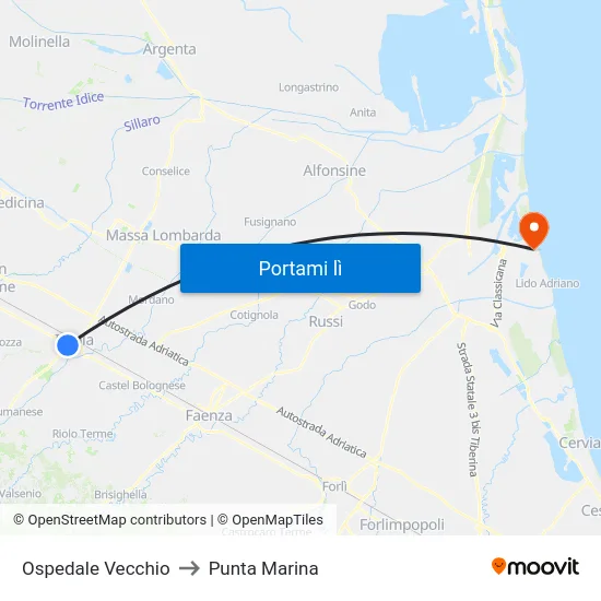 Ospedale Vecchio to Punta Marina map