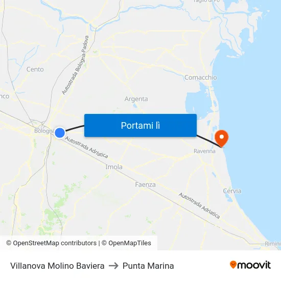 Villanova Molino Baviera to Punta Marina map
