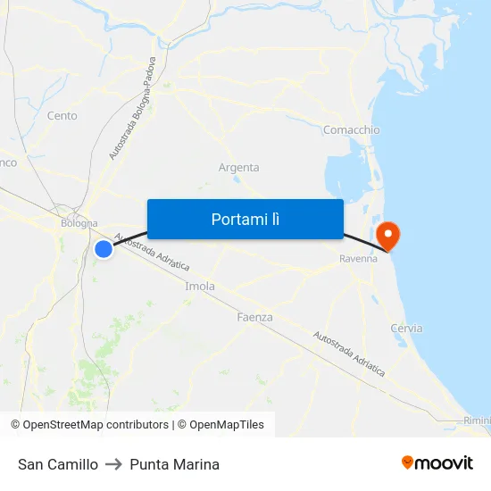 San Camillo to Punta Marina map