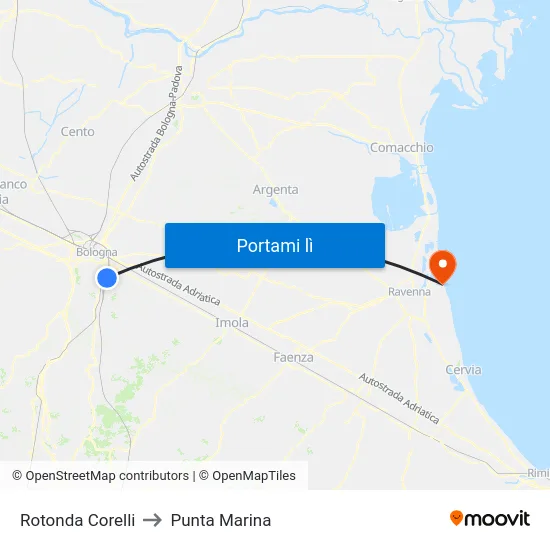 Rotonda Corelli to Punta Marina map