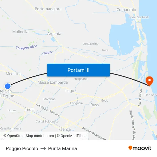 Poggio Piccolo to Punta Marina map