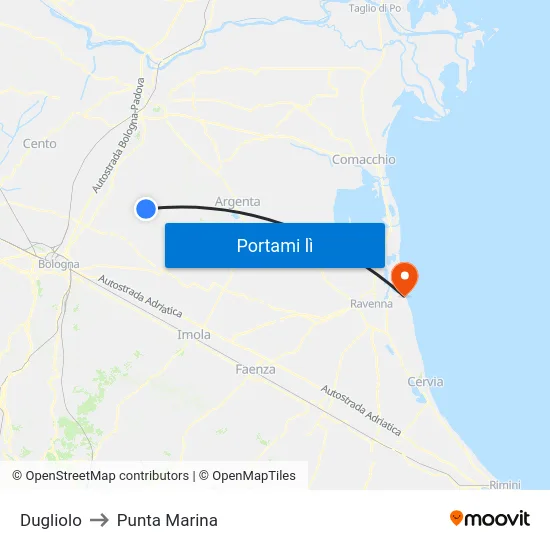 Dugliolo to Punta Marina map