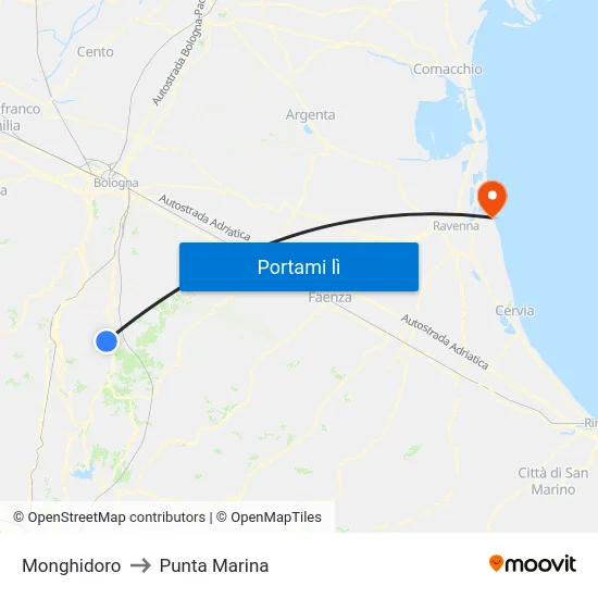 Monghidoro to Punta Marina map