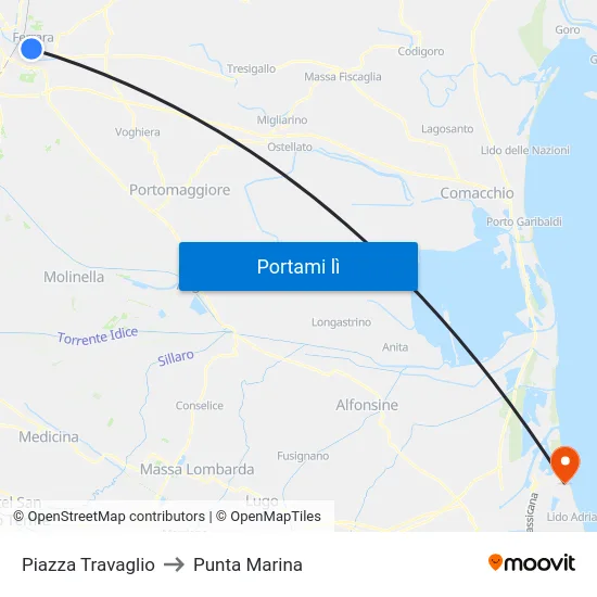 Piazza Travaglio to Punta Marina map
