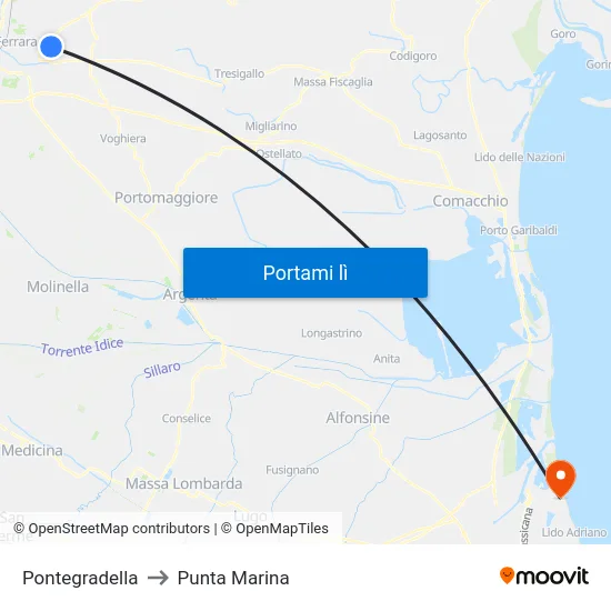 Pontegradella to Punta Marina map