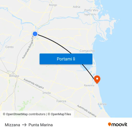 Mizzana to Punta Marina map