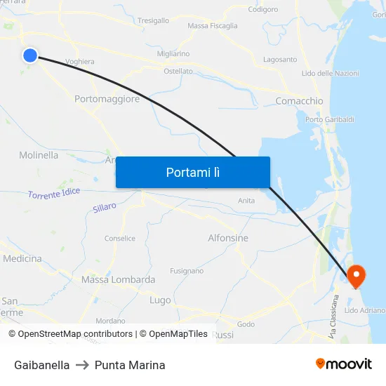 Gaibanella to Punta Marina map