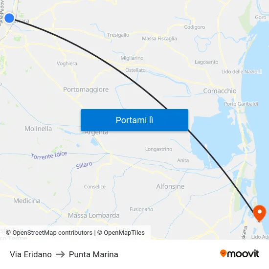 Via Eridano to Punta Marina map