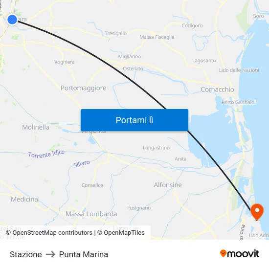 Stazione to Punta Marina map