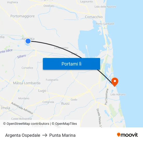Argenta Ospedale to Punta Marina map
