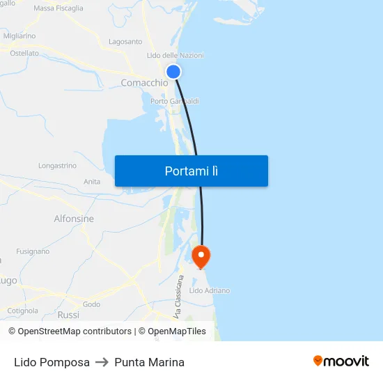 Lido Pomposa to Punta Marina map