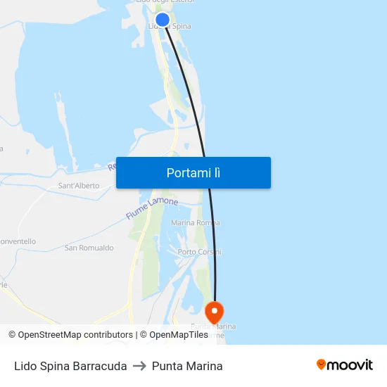 Lido Spina Barracuda to Punta Marina map