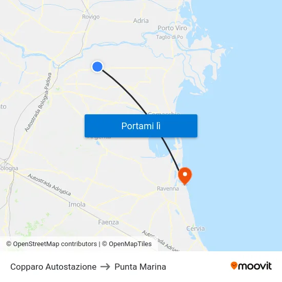 Copparo Autostazione to Punta Marina map
