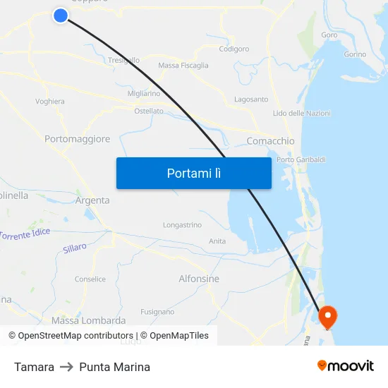 Tamara to Punta Marina map
