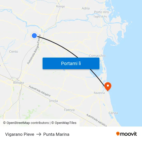 Vigarano Pieve to Punta Marina map