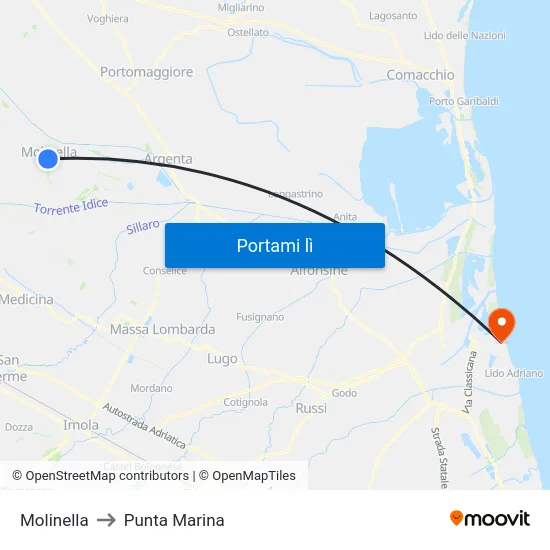 Molinella to Punta Marina map