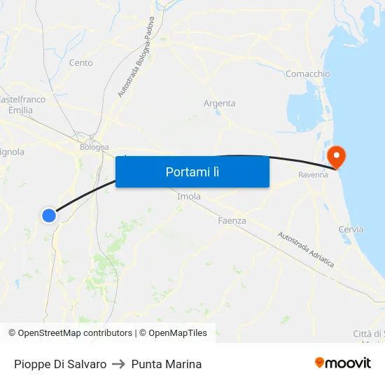 Pioppe Di Salvaro to Punta Marina map