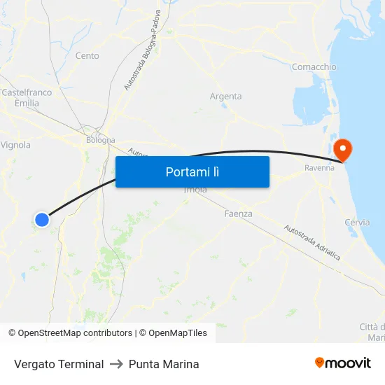 Vergato Terminal to Punta Marina map