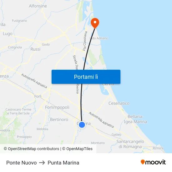 Ponte Nuovo to Punta Marina map