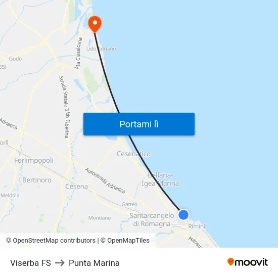 Viserba FS to Punta Marina map