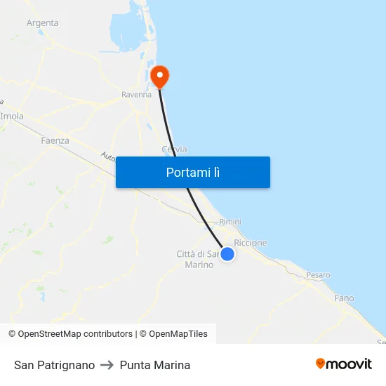 San Patrignano to Punta Marina map