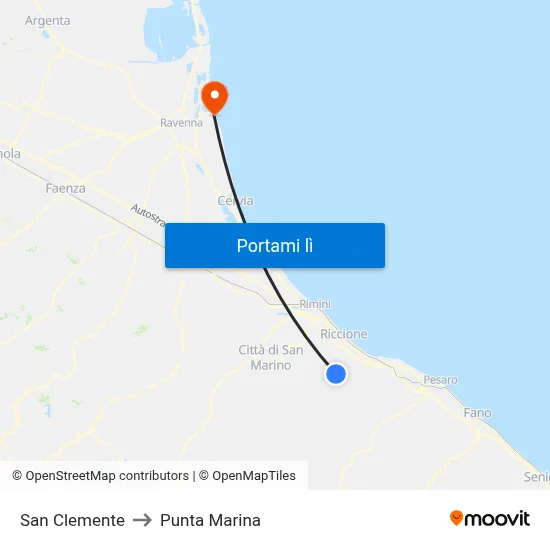 San Clemente to Punta Marina map