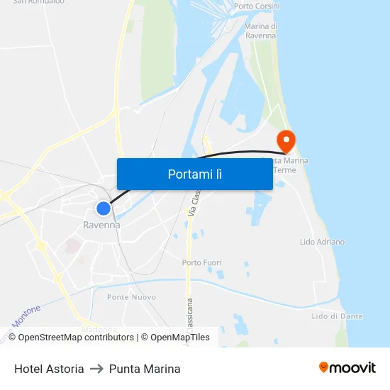 Hotel Astoria to Punta Marina map