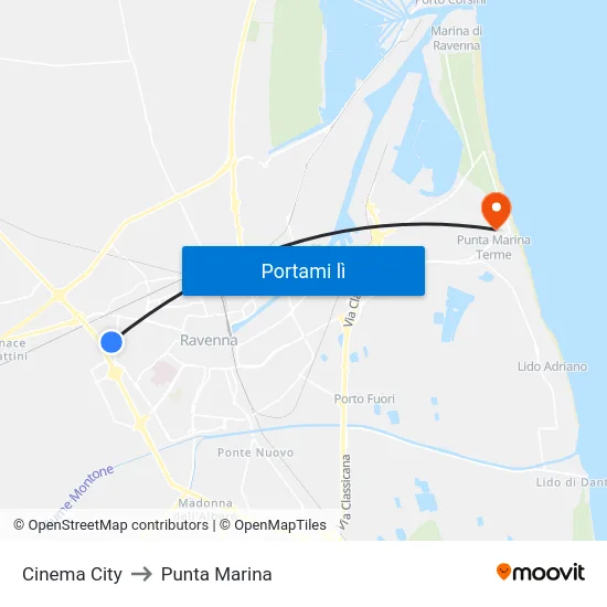 Cinema City to Punta Marina map