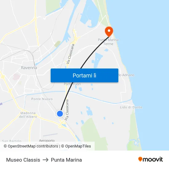 Museo Classis to Punta Marina map