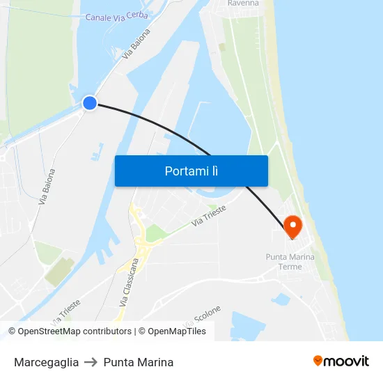 Marcegaglia to Punta Marina map