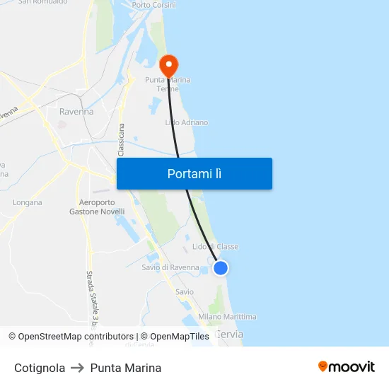 Cotignola to Punta Marina map