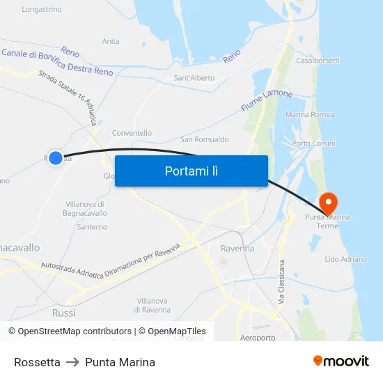Rossetta to Punta Marina map