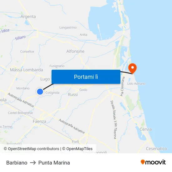 Barbiano to Punta Marina map