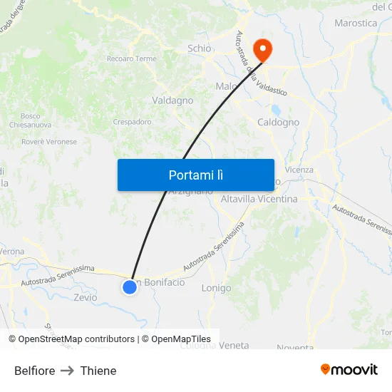 Belfiore to Thiene map