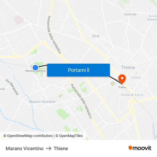 Marano Vicentino to Thiene map