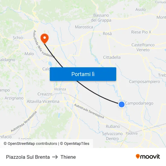 Piazzola Sul Brenta to Thiene map