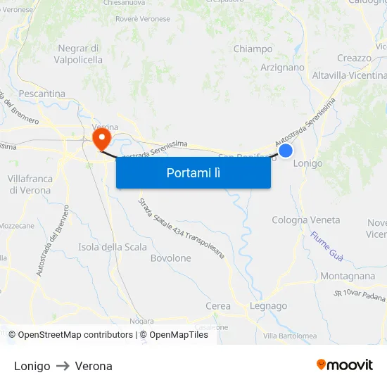 Lonigo to Verona map